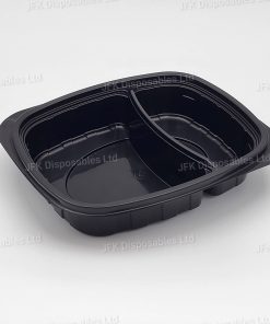 36oz 2 Compartment Black Microwaveable Meal Tray