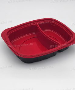 36oz 2 Compartment Black & Red Microwaveable Meal Tray