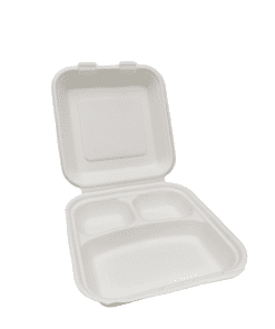 8" x 8" Bagasse 3 Compartment Meal Box