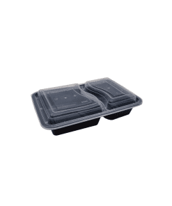32oz 2 Compartment Black Microwavable Tray & Lid (Onyx Combi Pack)